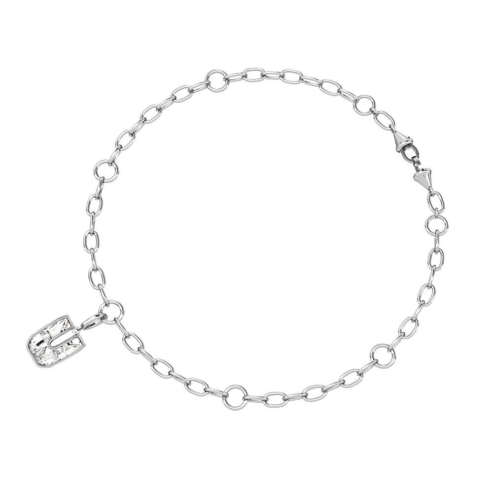 U Letter Alphabet Charm in 18k White Gold — view 3