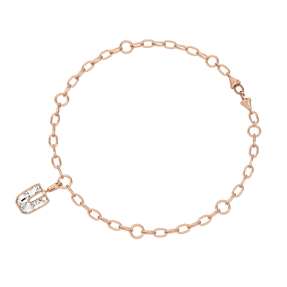 U Letter Alphabet Charm in 18k Rose Gold — view 3