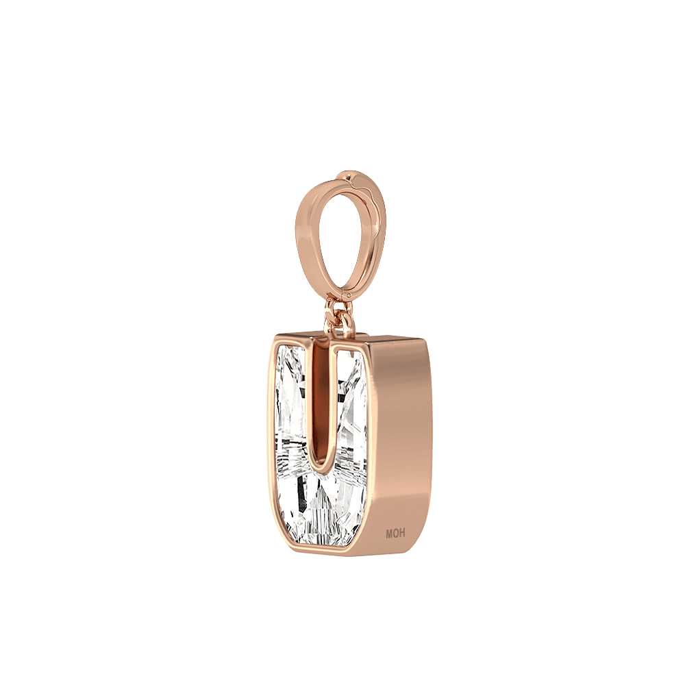 U Letter Alphabet Charm in 18k Rose Gold — view 2