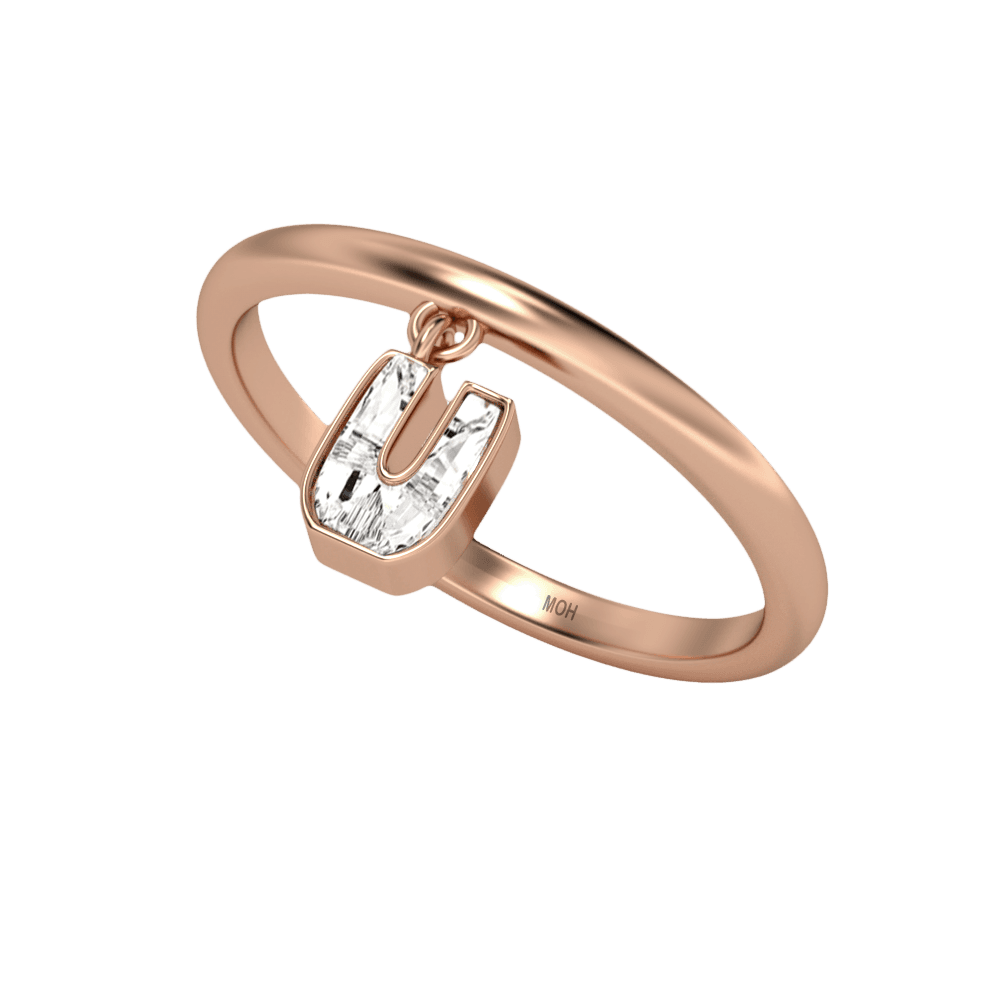 U Letter Alphabet Drop Ring in 18k Rose Gold — view 2
