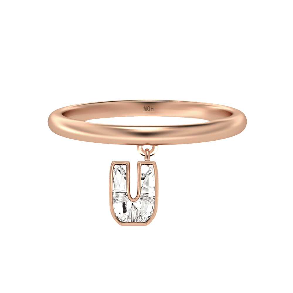 U Letter Alphabet Drop Ring in 18k Rose Gold