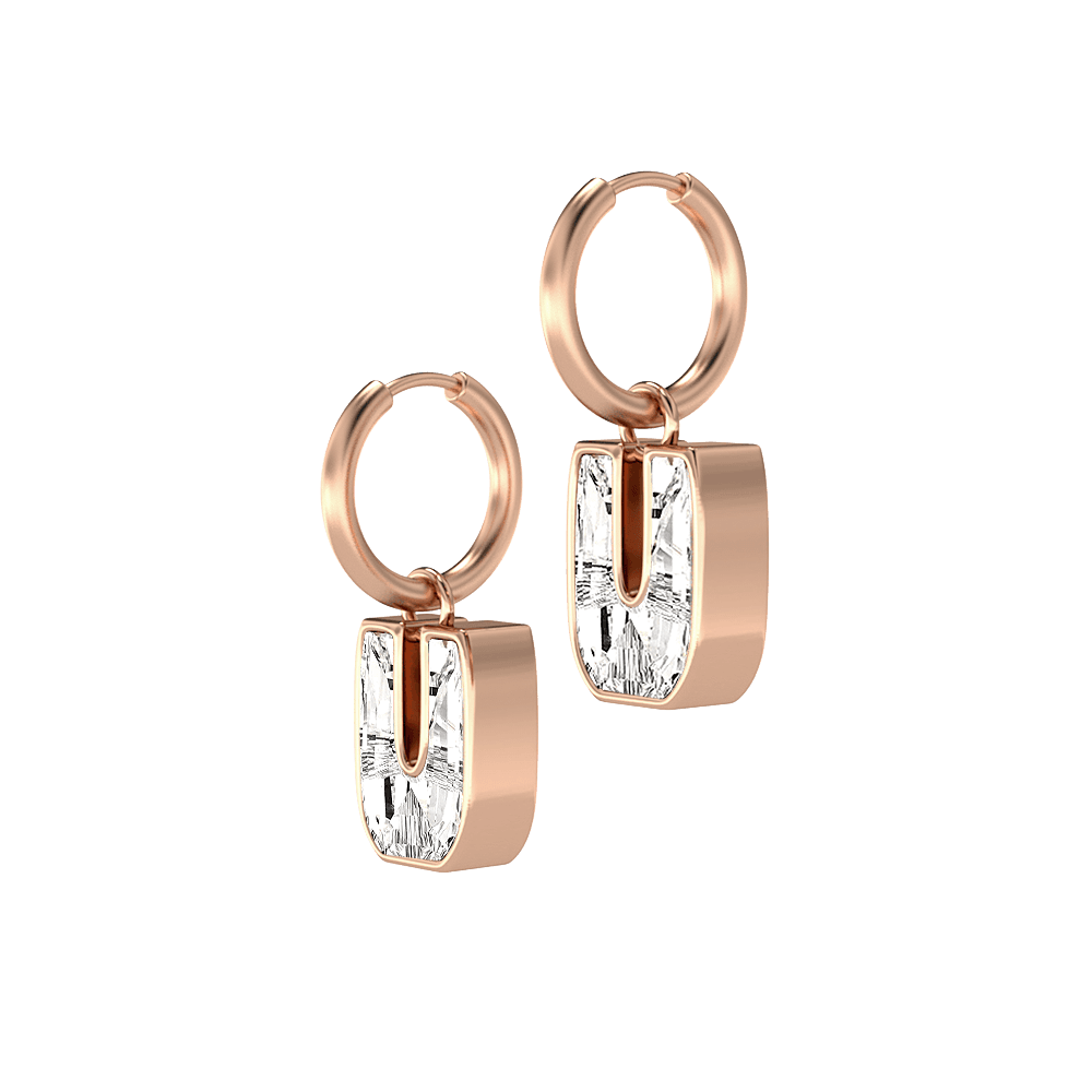 U Letter Alphabet Hoop Earrings in 18k Rose Gold — view 2