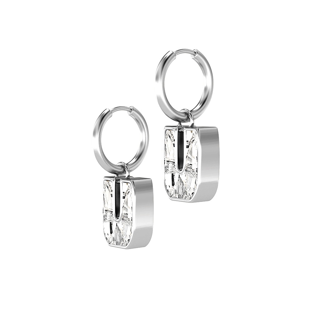 U Letter Alphabet Hoop Earrings in 18k White Gold — view 2
