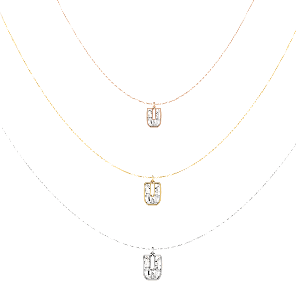 U Letter Alphabet Pendant in 18k White Gold — view 4