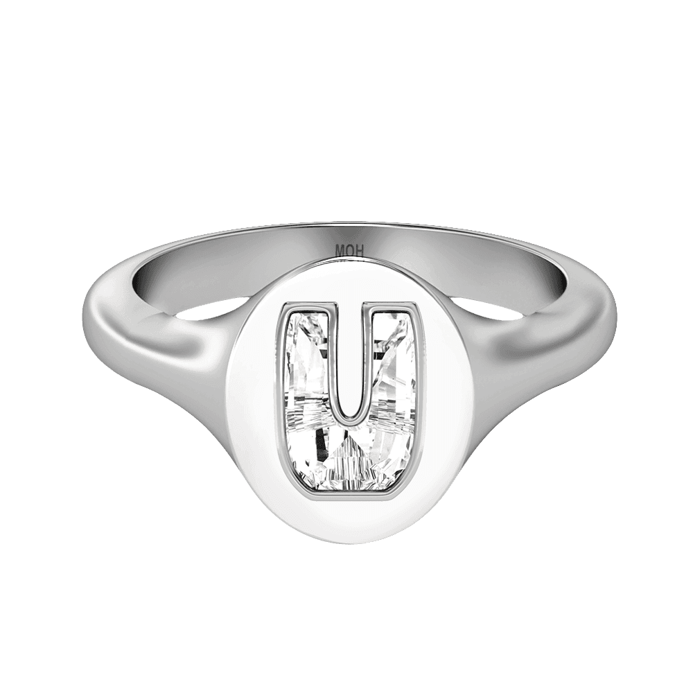 U Letter Alphabet Signet Ring