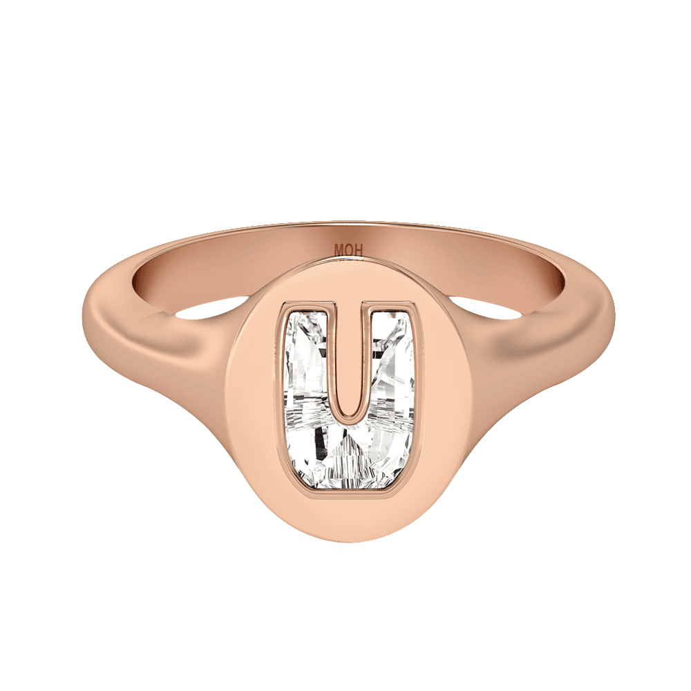 U Letter Alphabet Signet Ring in 18k Rose Gold