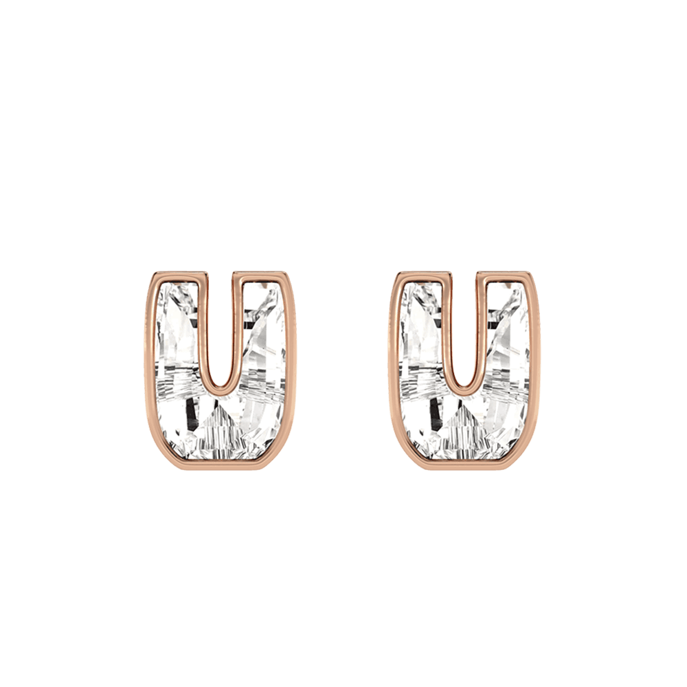 U Letter Alphabet Stud Earrings in 18k Rose Gold