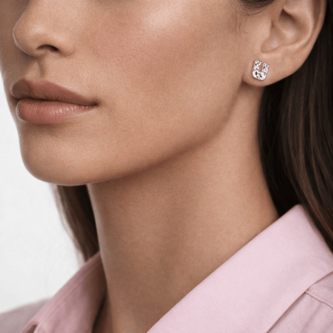 U Letter Alphabet Stud Earrings — view 2
