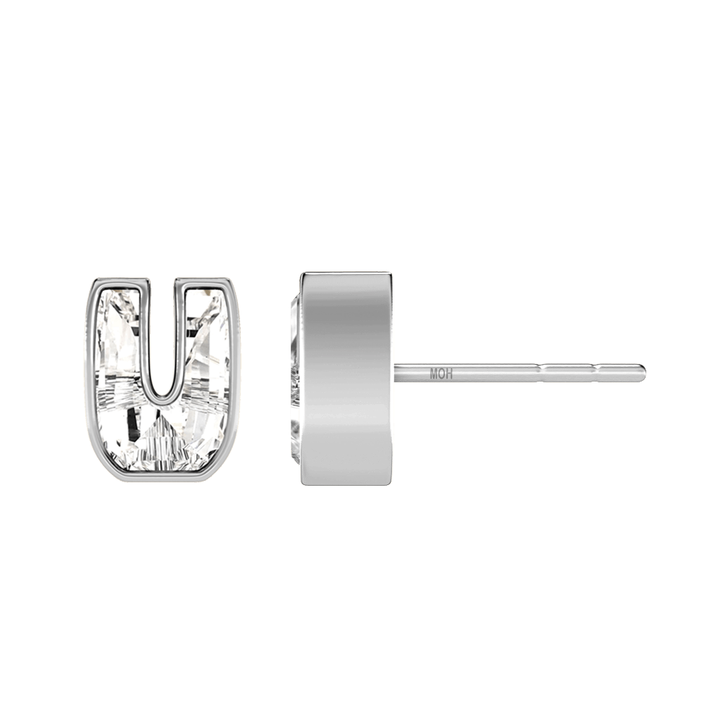 U Letter Alphabet Stud Earrings in 18k White Gold — view 2