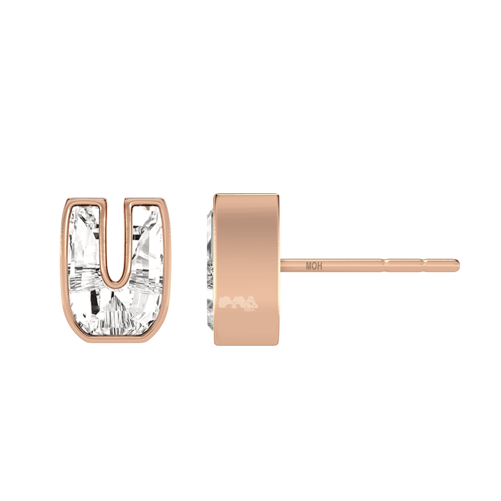 U Letter Alphabet Stud Earrings in 18k Rose Gold — view 2