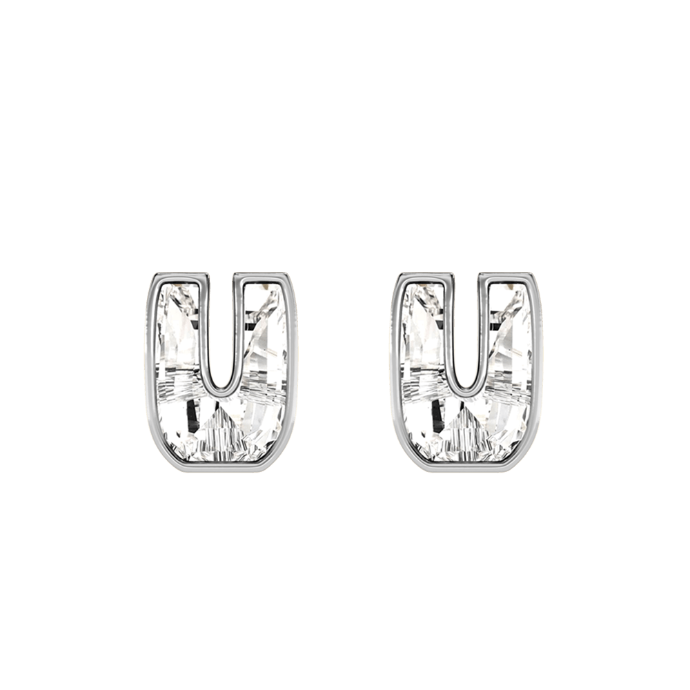 U Letter Alphabet Stud Earrings in 18k White Gold