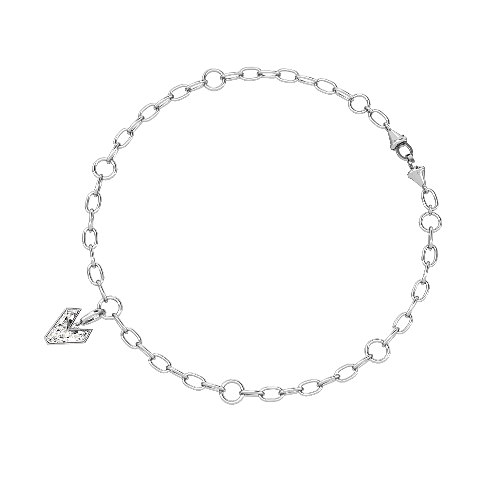 V Letter Alphabet Charm in 18k White Gold — view 3