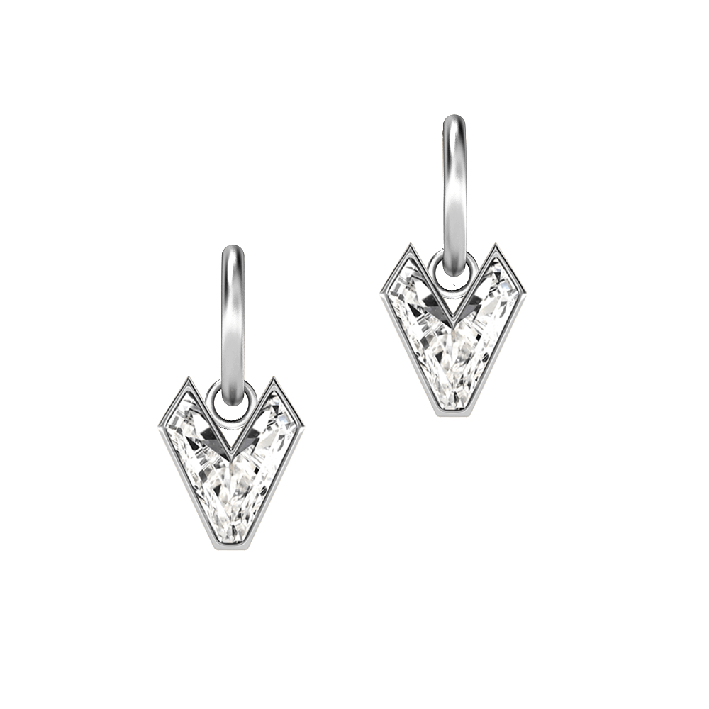 V Letter Alphabet Hoop Earrings in 18k White Gold
