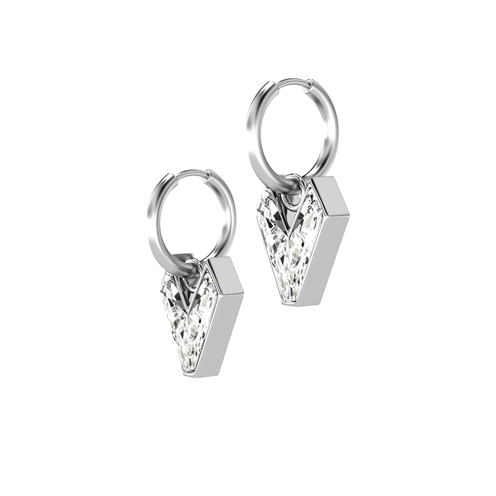 V Letter Alphabet Hoop Earrings in 18k White Gold — view 2