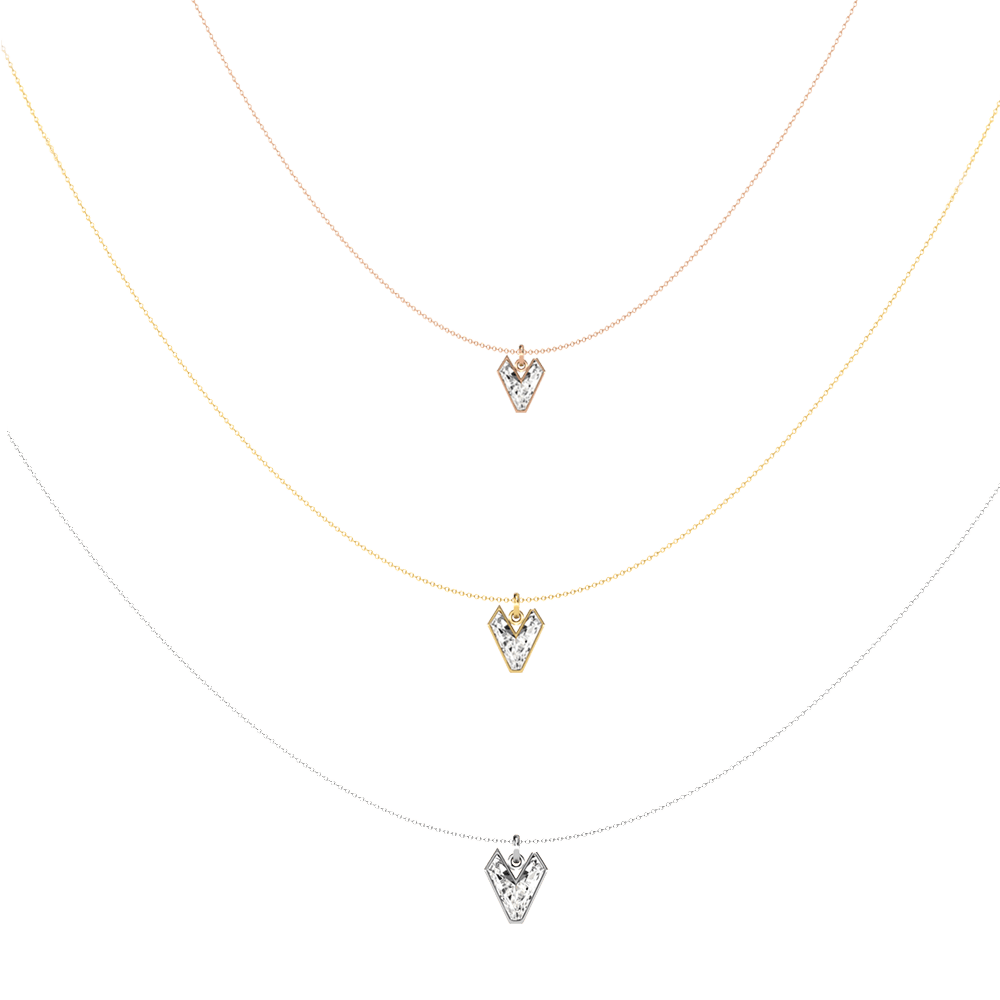 V Letter Alphabet Pendant in 18k White Gold — view 4