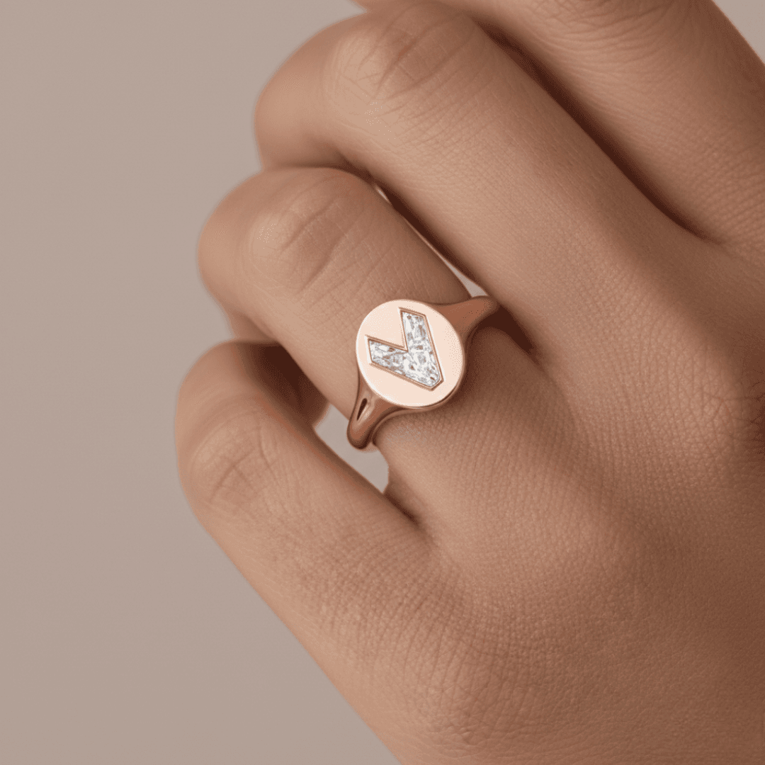 V Letter Alphabet Signet Ring — view 2