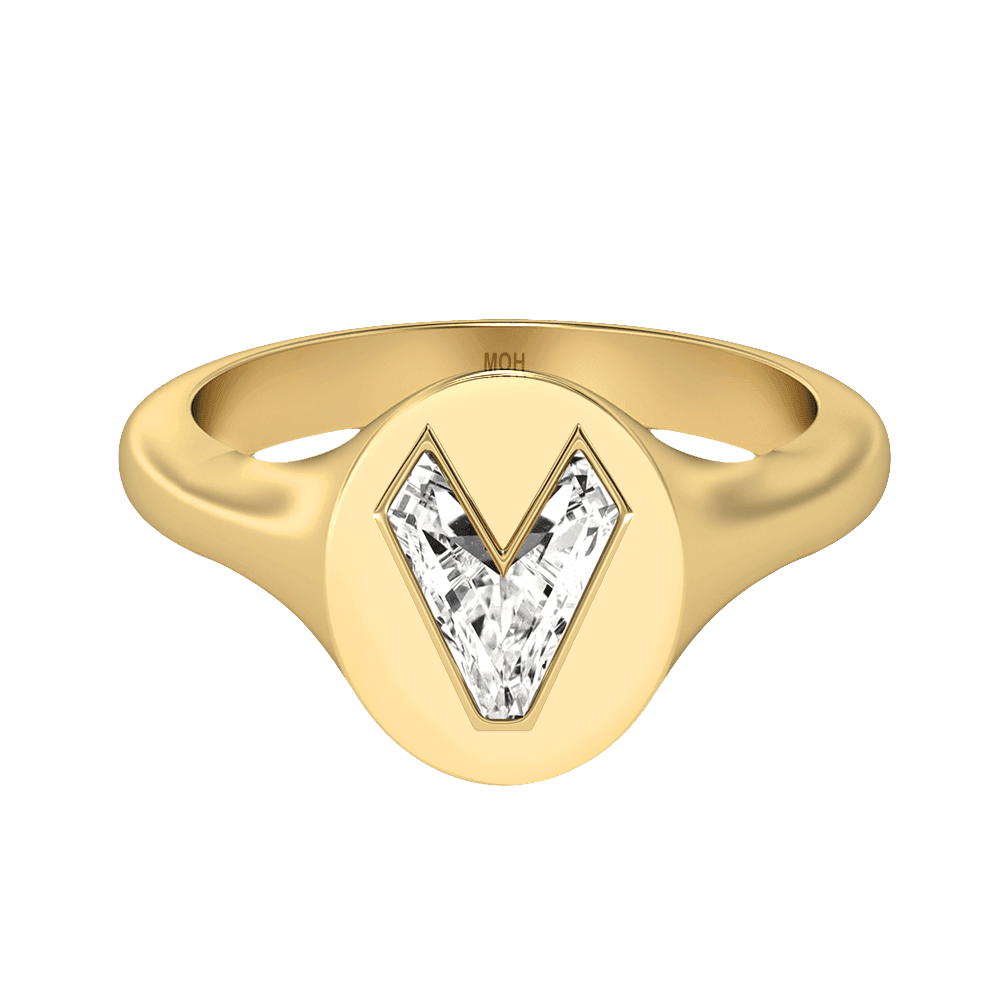 V Letter Alphabet Signet Ring
