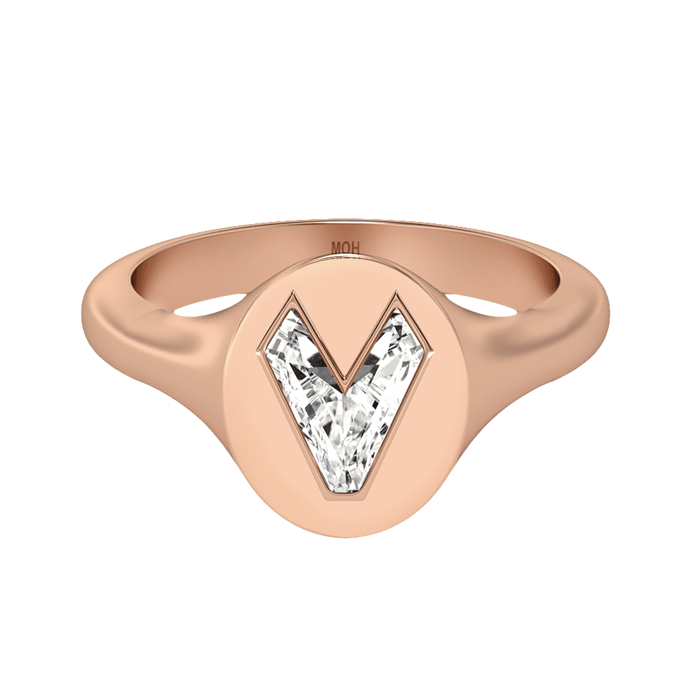 V Letter Alphabet Signet Ring in 18k Rose Gold