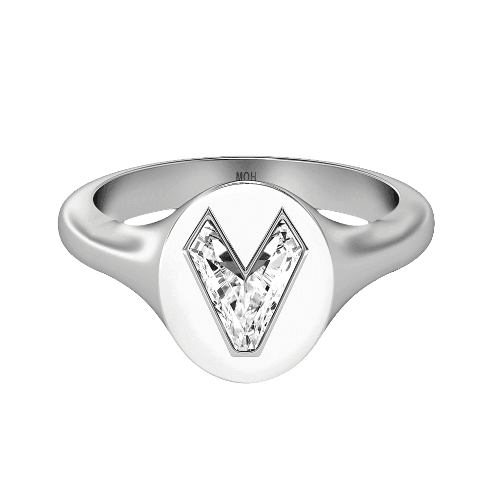V Letter Alphabet Signet Ring