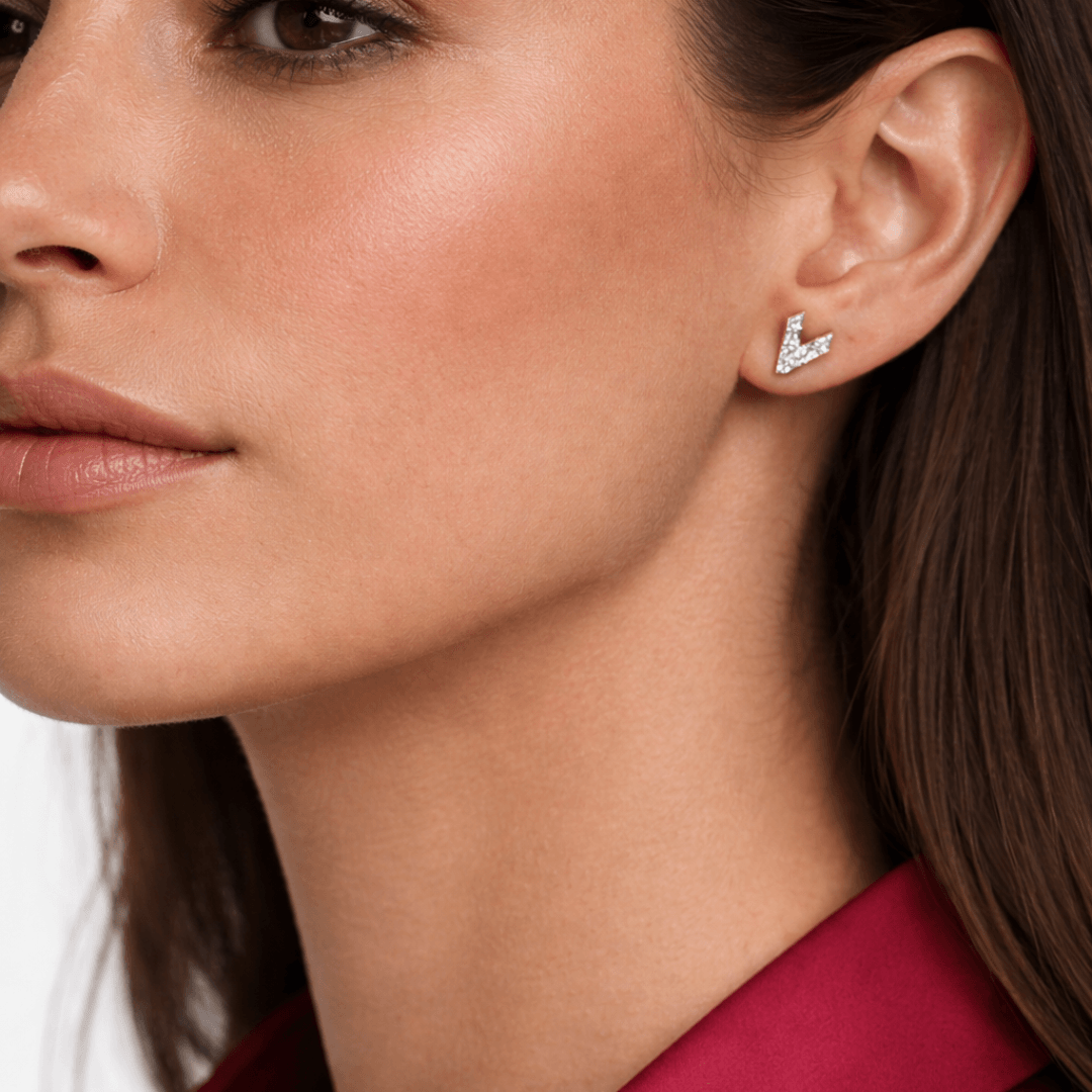V Letter Alphabet Stud Earrings — view 2