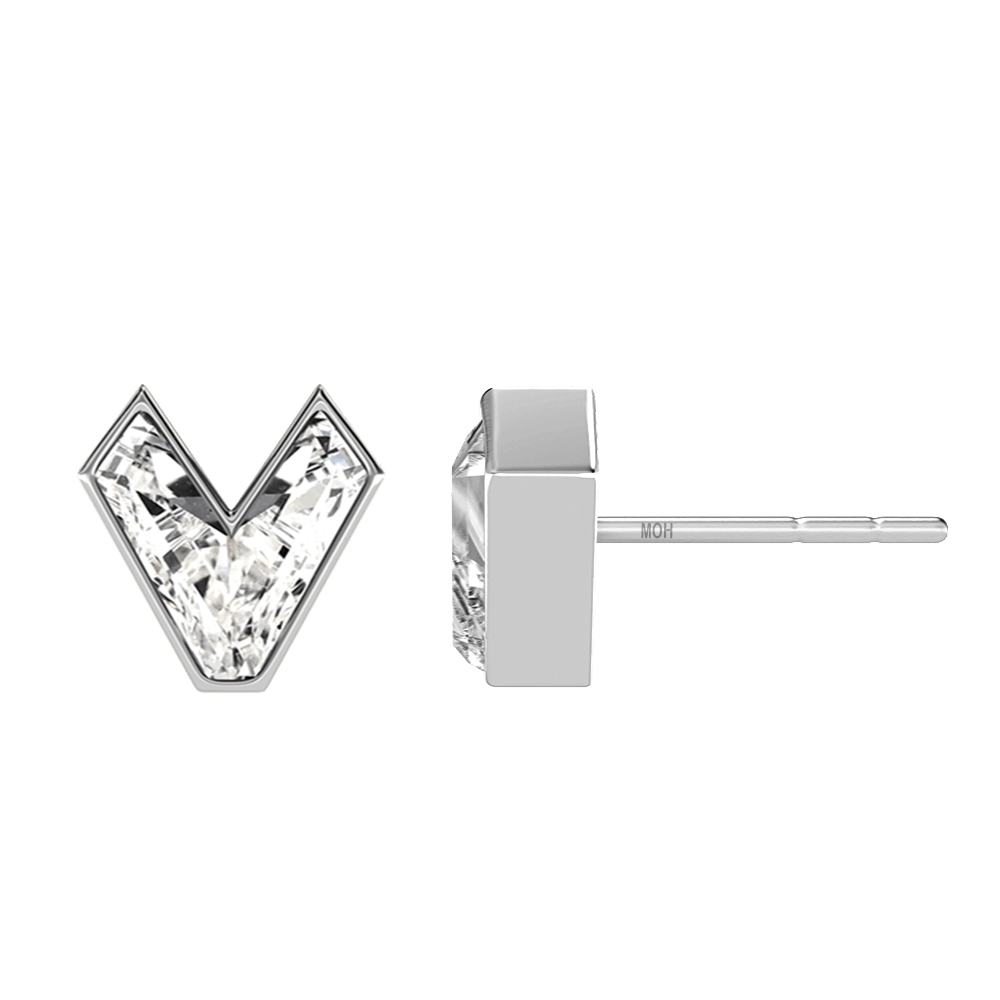 V Letter Alphabet Stud Earrings in 18k White Gold — view 2