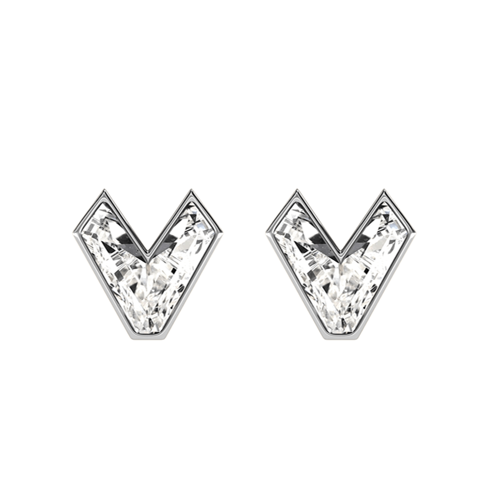 V Letter Alphabet Stud Earrings in 18k White Gold