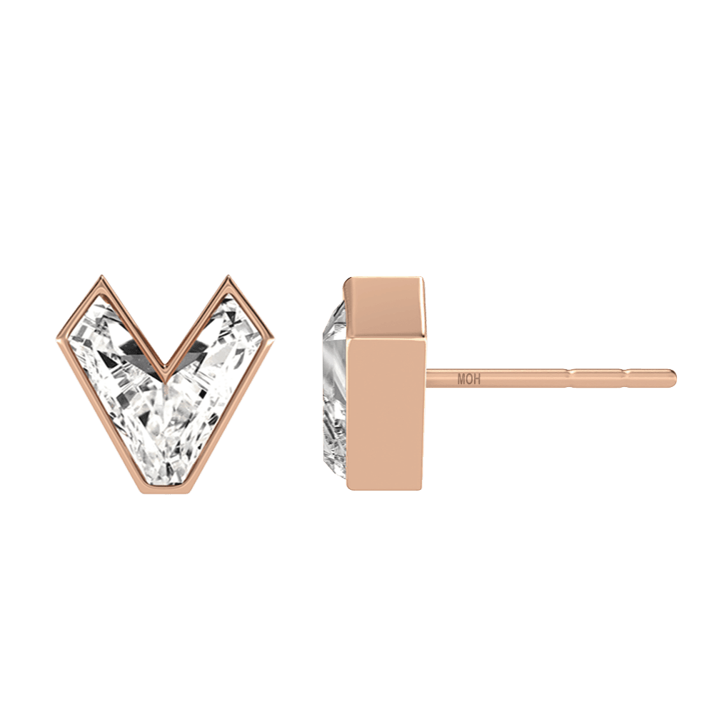 V Letter Alphabet Stud Earrings in 18k Rose Gold — view 2