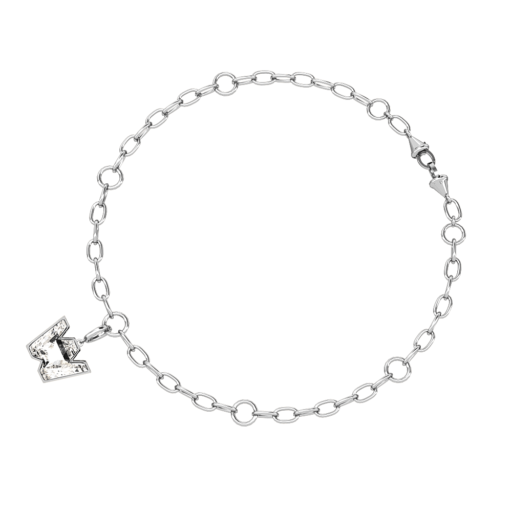 W Letter Alphabet Charm in 18k White Gold — view 3