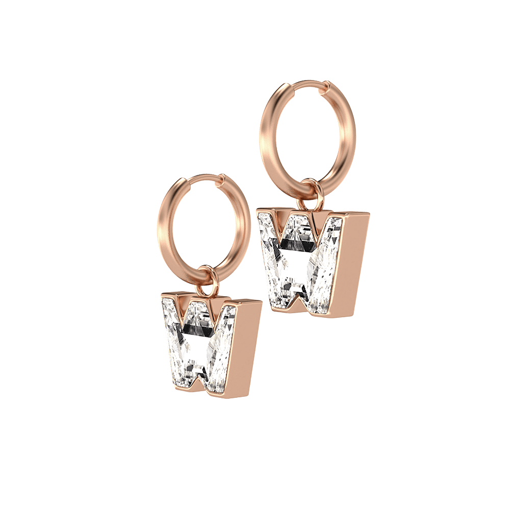 W Letter Alphabet Hoop Earrings in 18k Rose Gold — view 2
