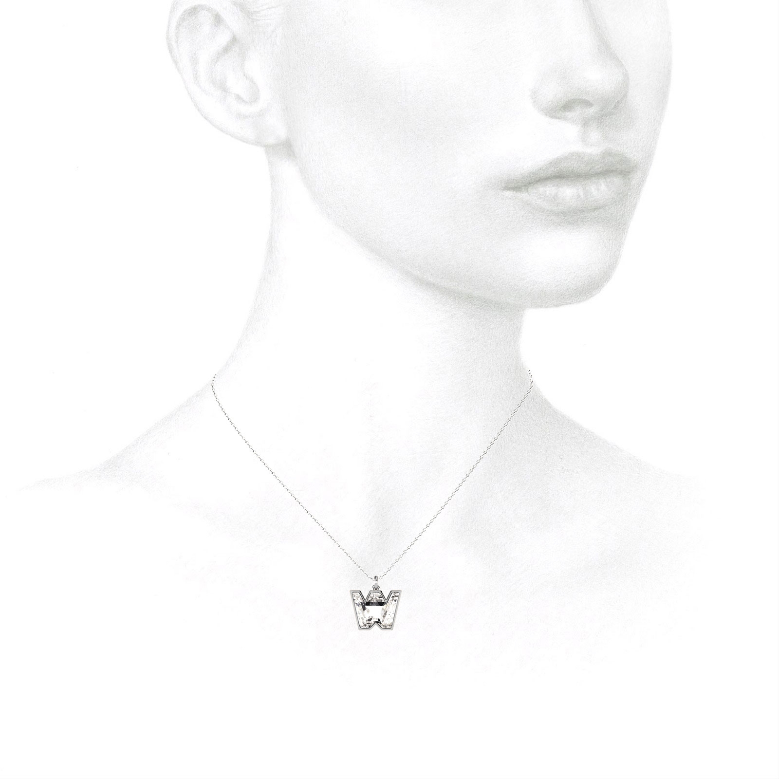 W Letter Alphabet Pendant in 18k White Gold — view 3