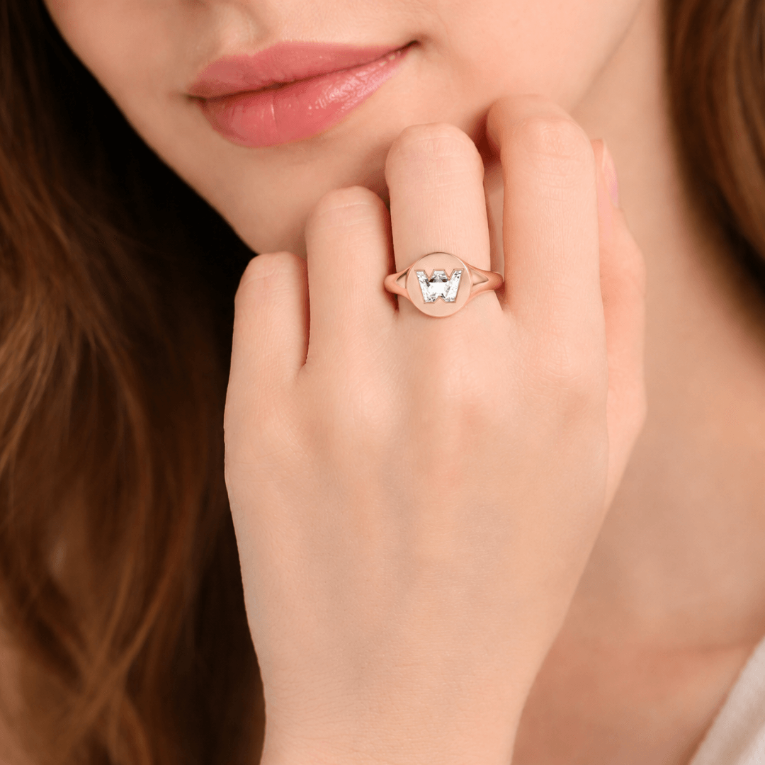 W Letter Alphabet Signet Ring — view 2