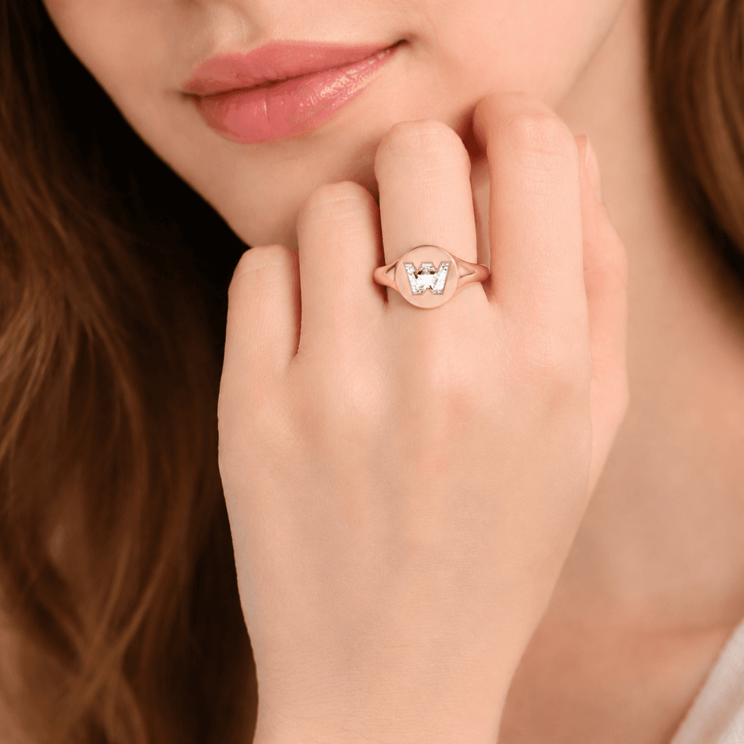 W Letter Alphabet Signet Ring — view 2
