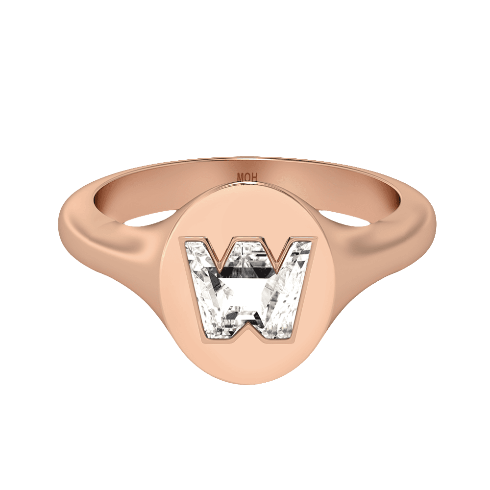 W Letter Alphabet Signet Ring in 18k Rose Gold