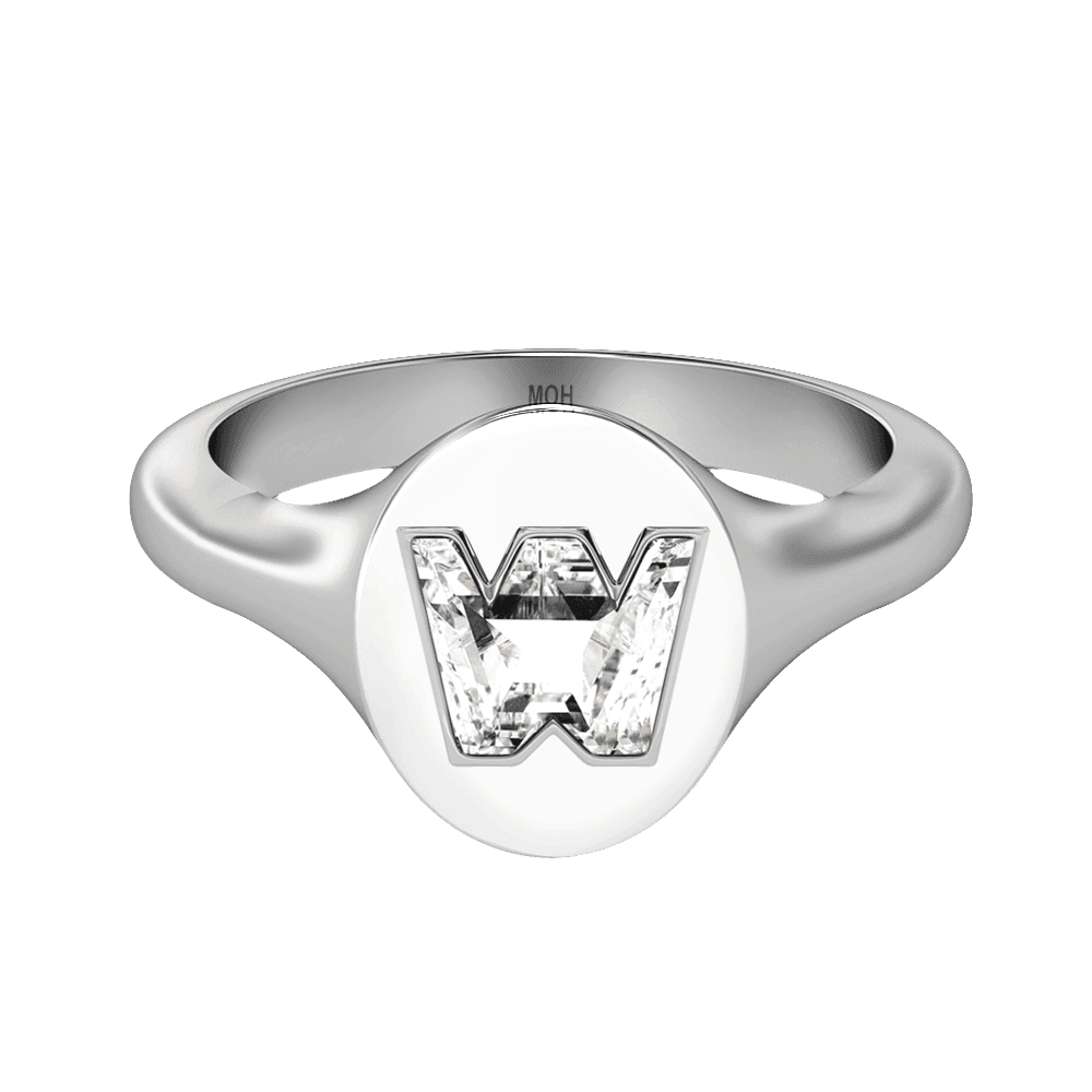 W Letter Alphabet Signet Ring