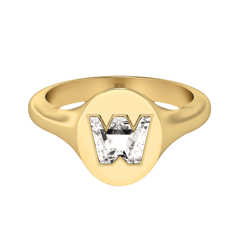 W Letter Alphabet Signet Ring