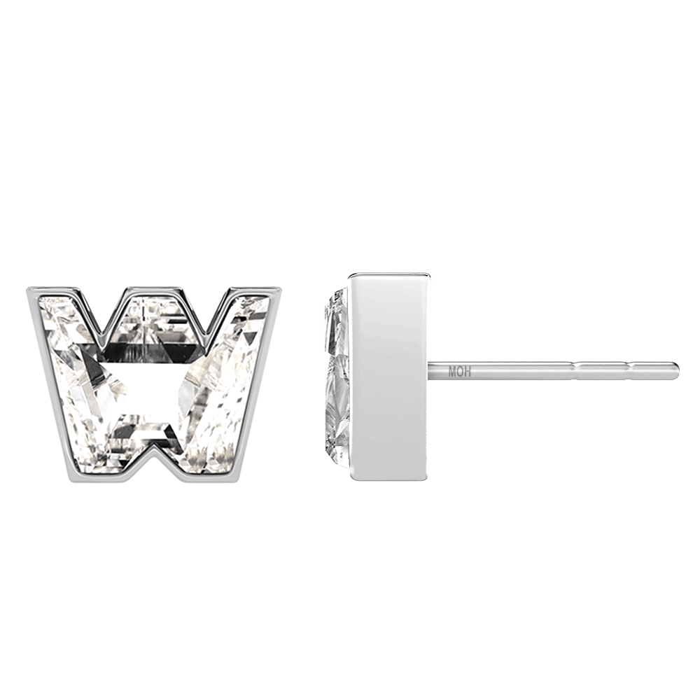 W Letter Alphabet Stud Earrings in 18k White Gold — view 2