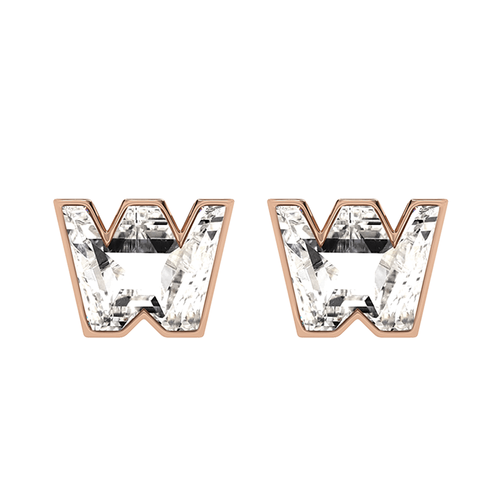 W Letter Alphabet Stud Earrings in 18k Rose Gold