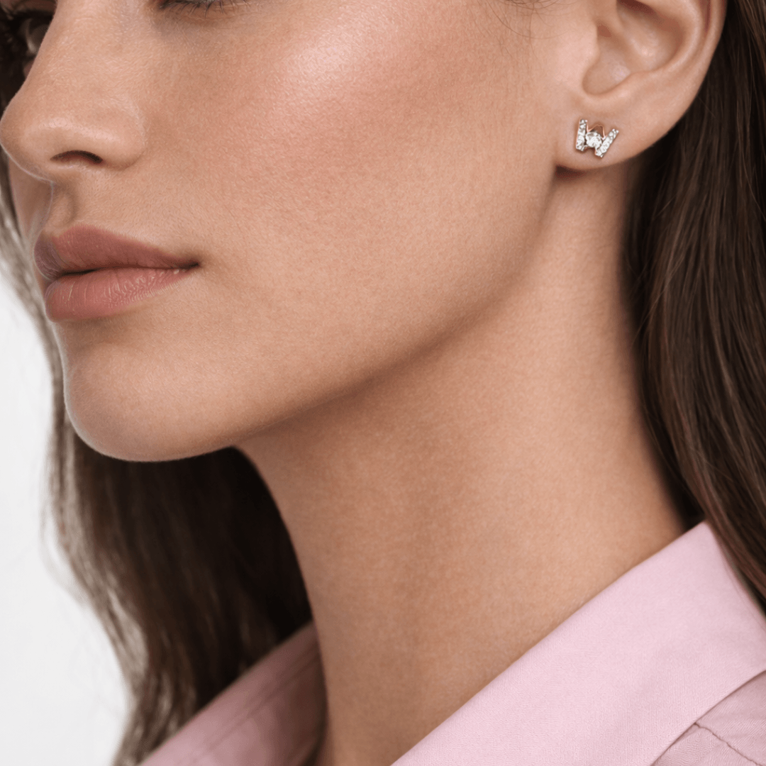 W Letter Alphabet Stud Earrings — view 2