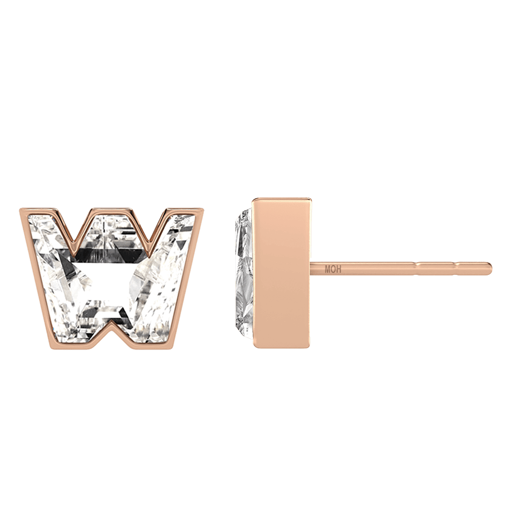 W Letter Alphabet Stud Earrings in 18k Rose Gold — view 2