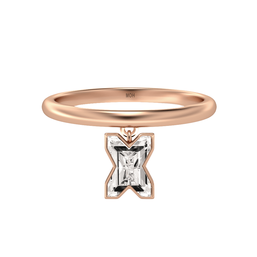 X Letter Alphabet Drop Ring in 18k Rose Gold