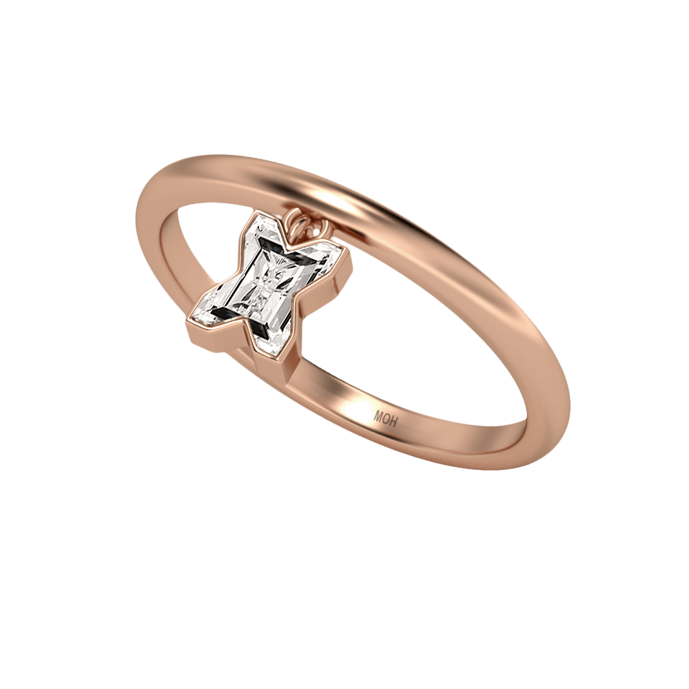 X Letter Alphabet Drop Ring in 18k Rose Gold — view 2