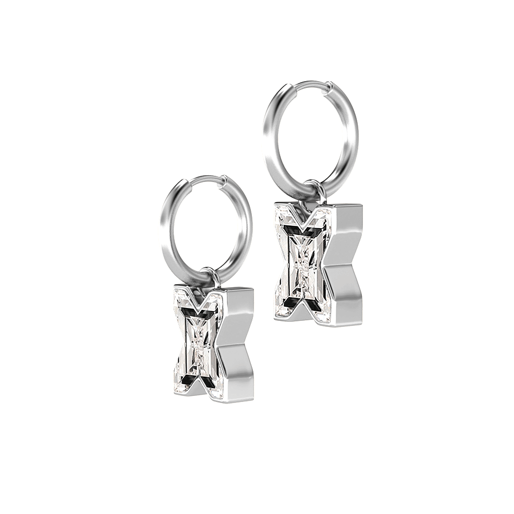 X Letter Alphabet Hoop Earrings in 18k White Gold — view 2
