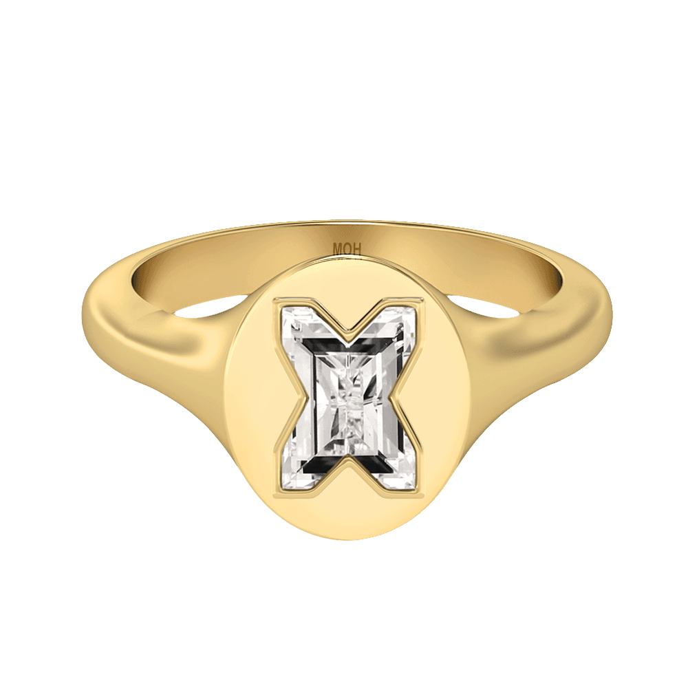 X Letter Alphabet Signet Ring