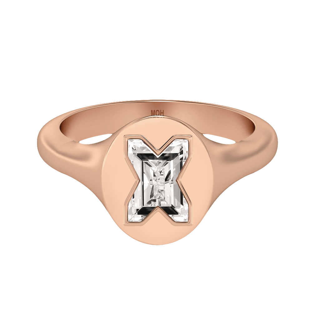 X Letter Alphabet Signet Ring in 18k Rose Gold