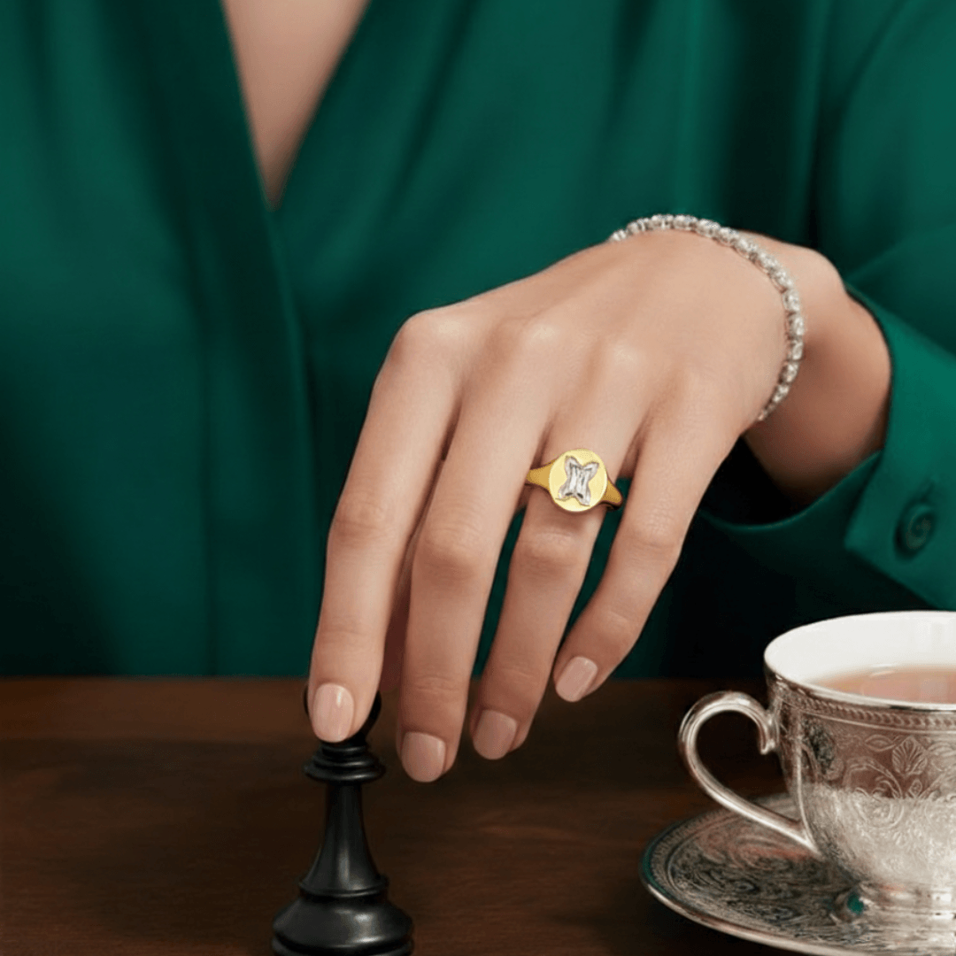 X Letter Alphabet Signet Ring — view 2