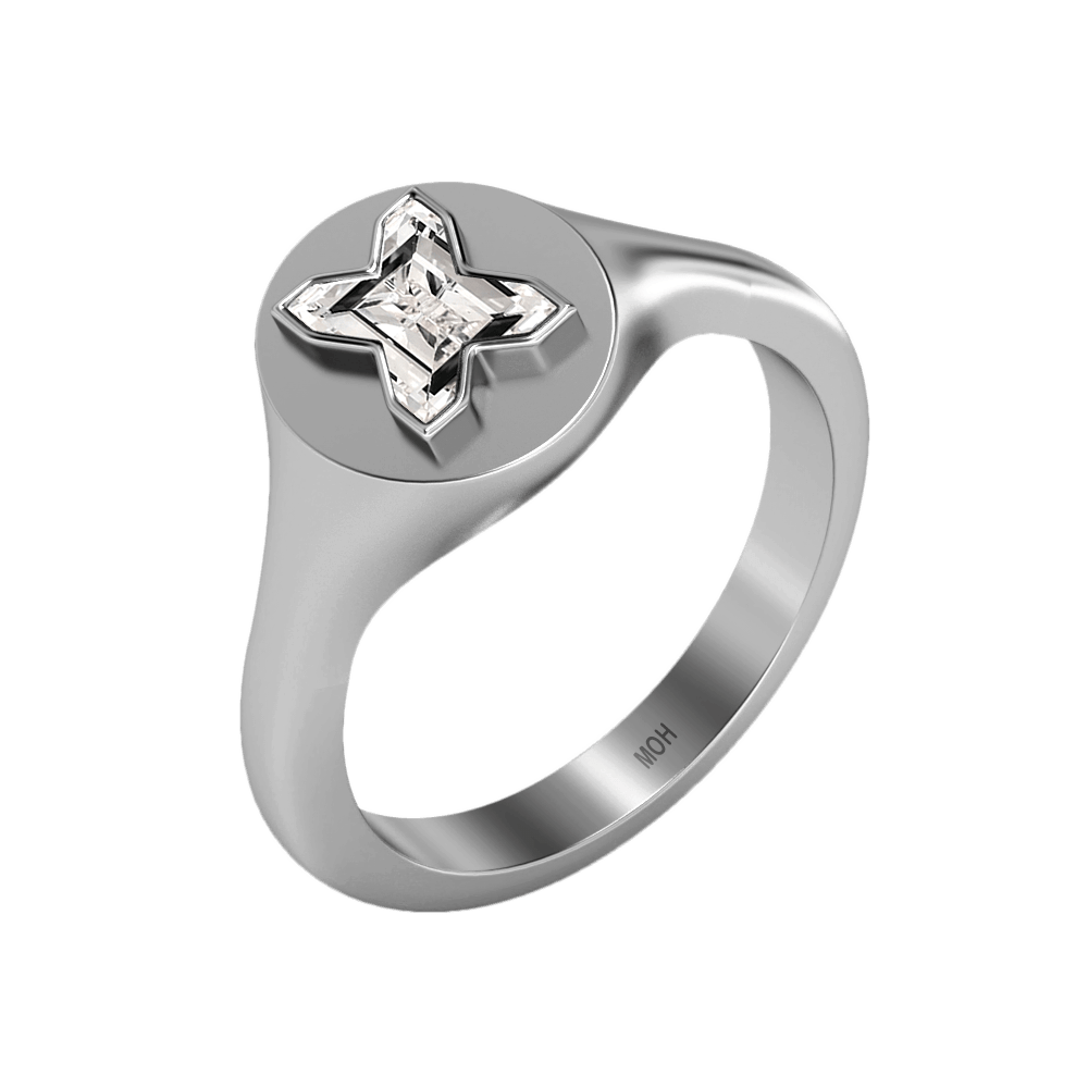 X Letter Alphabet Signet Ring in 18k White Gold — view 2