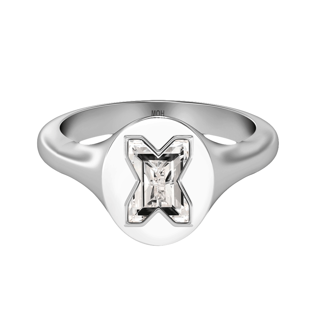 X Letter Alphabet Signet Ring in 18k White Gold