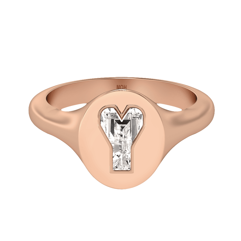 Y Letter Alphabet Signet Ring in 18k Rose Gold