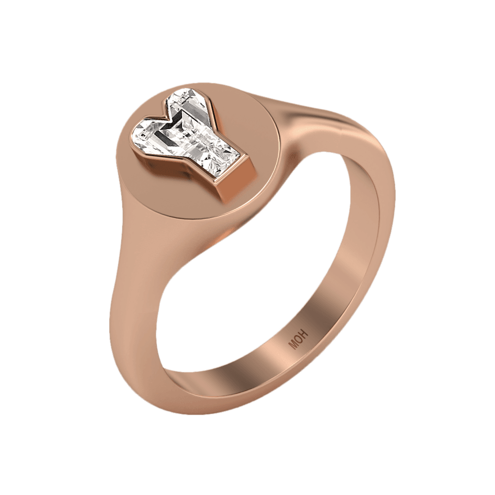 Y Letter Alphabet Signet Ring in 18k Rose Gold — view 2