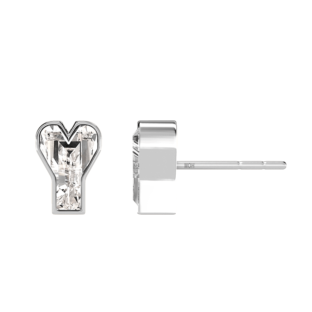 Y Letter Alphabet Stud Earrings in 18k White Gold — view 2